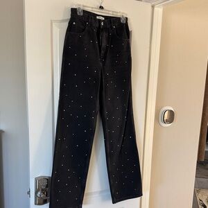 Sandro Black Straight-Leg Jeans with Scattered Crystal Dots